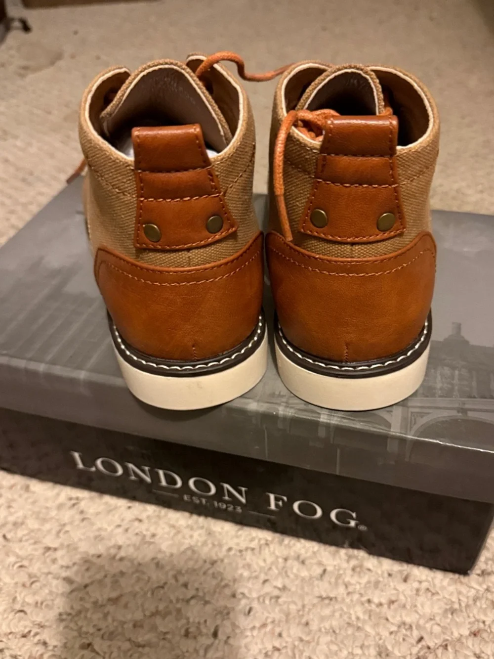 London Fog Men's Tan Canvas Chukka Boots with Brown Accents